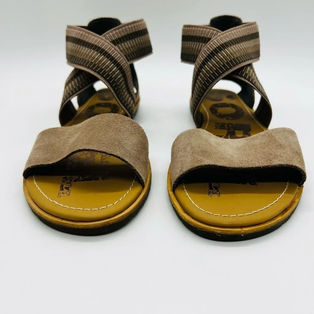 SOREL WOMEN’S CUTE SLIP ON SANDALS BROWN & TAN COLORS SIZE 7.5